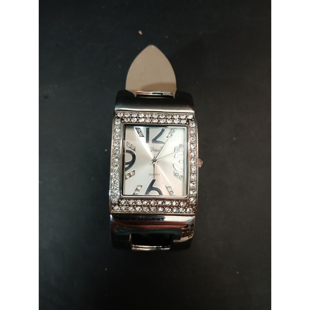 Vivani Crystal Bezel Quartz Watch Black Strap New Battery